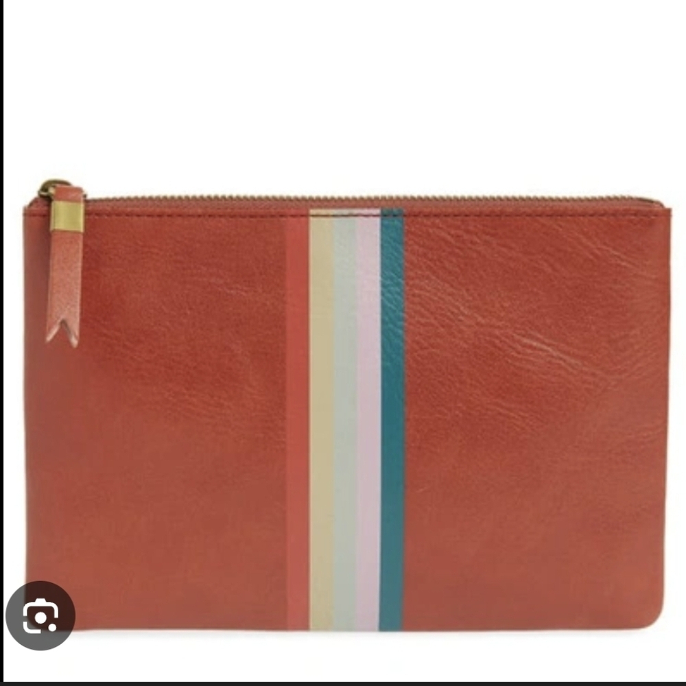 Madewell, The Leather Pouch Clutch In Faded Rust Multi